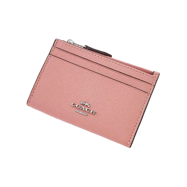 COACH Mini Id Skinny Leather Cropped Key Ring Coin Purse Women's Cherry Blossom Pink-2