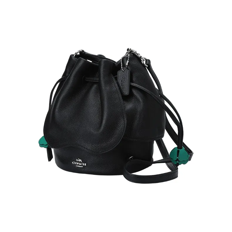 COACH Petal Leather Bucket Bags Shoulder Bag Crossbody Bag Women's Black-1