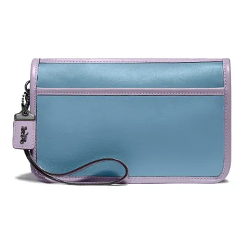 COACH Wristlet Leather Wrist Bag Clutch Small Size Women's Blue Purple