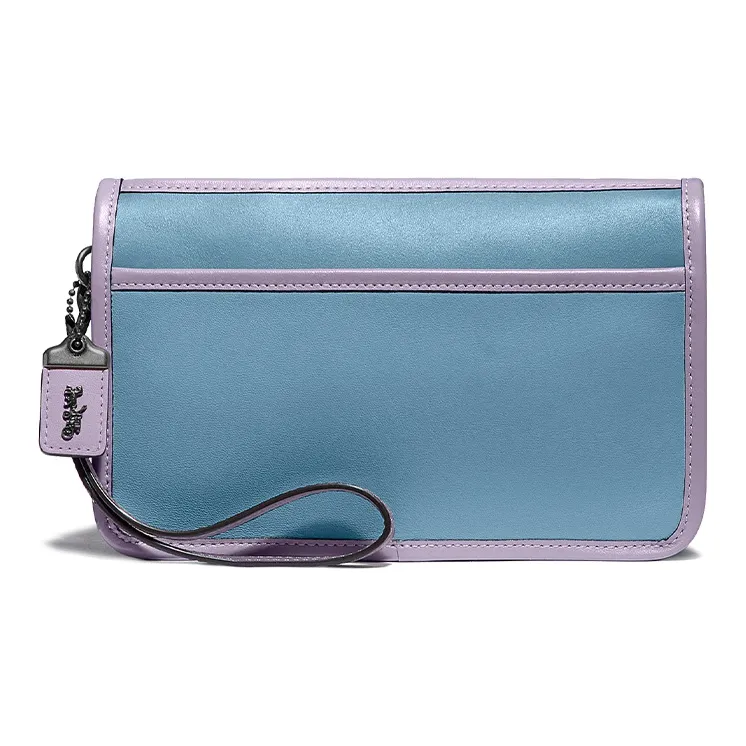 COACH Wristlet Leather Wrist Bag Clutch Small Size Women's Blue Purple-0