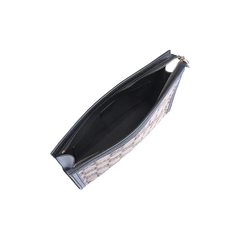 GUCCI Wool Patchwork Leather Clutch Unisex Beige/Black-5
