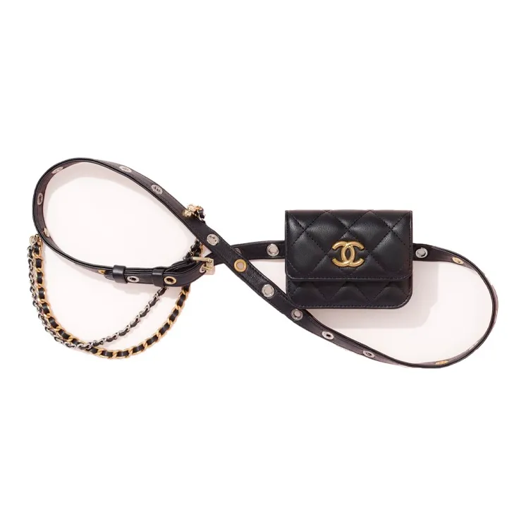 CHANEL 22c Early Spring Sheepskin Sling Bag, One Shoulder, Crossbody, Fanny Pack Women's Black-1
