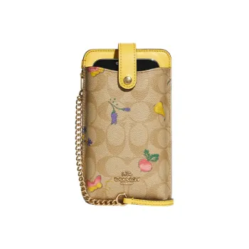 COACH Canvas With Leather Crossbody Bag With Cell Phone Pocket Women's Gold/Light Khaki/Vintage Yellow
