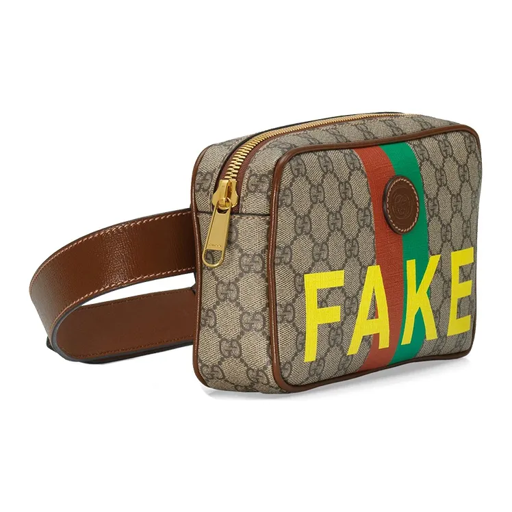 GUCCI Canvas With Leather Sling Bag, Fanny Pack Unisex Ebony/Brown-1