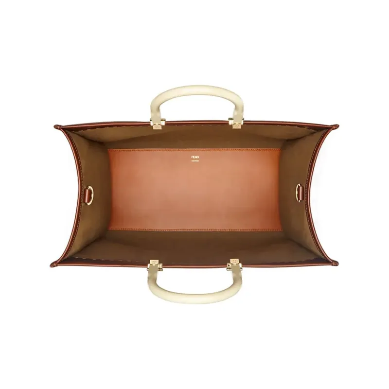 FENDI Sunshine Leather Sunlight Bag Tote Bag Shopping Bag Handbag Large Size Unisex Brown-3