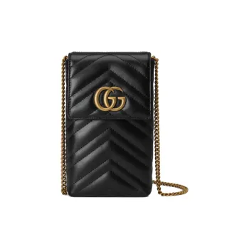 GUCCI Marmont Quilted Leather Shoulder Bag, Handbag, Cell Phone Pouch Women's Black