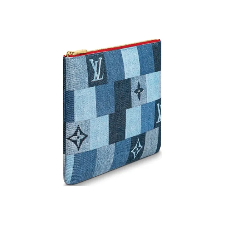 LOUIS VUITTON City Pouch Denim Monogram Check Blue/Red-3