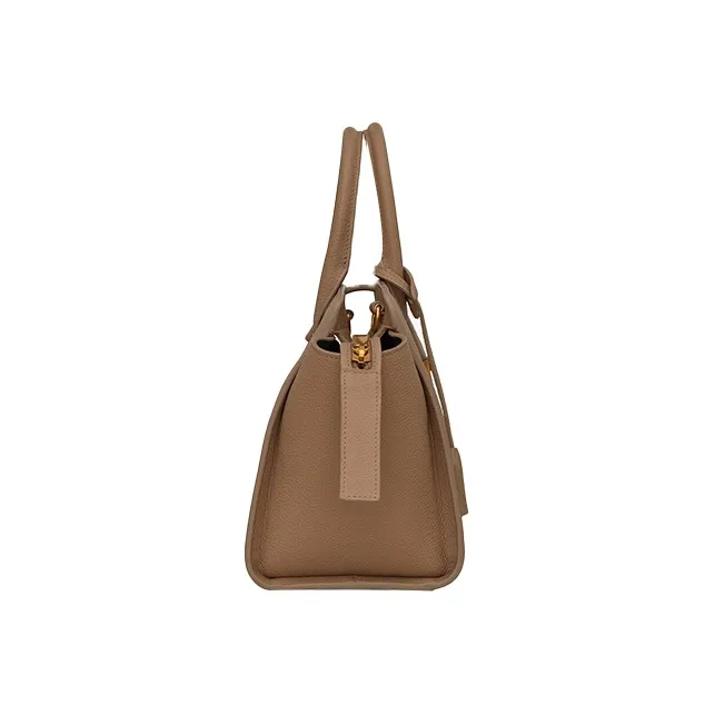 SAINT LAURENT Grain Leather Tote Handbag Unisex Taupe-2