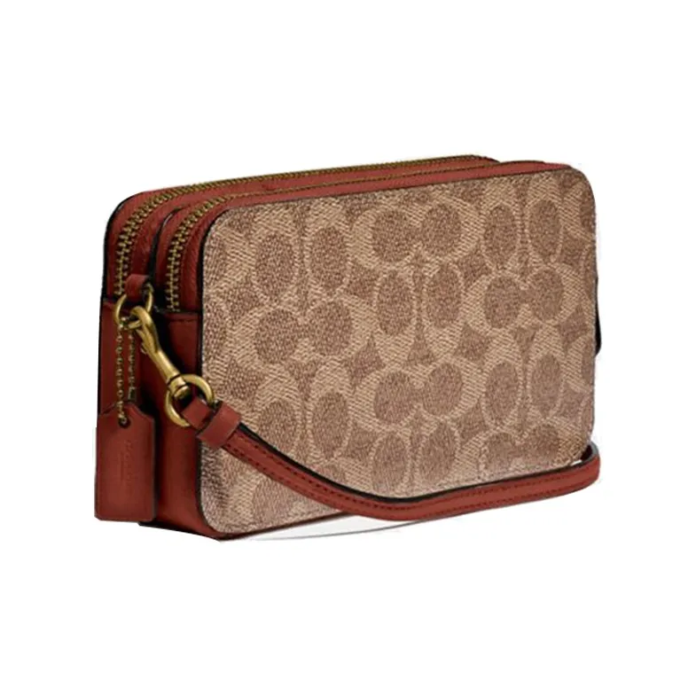 COACH Kira Leather Shoulder Bag Crossbody Bag Women's Brown & Khaki Monogram-1
