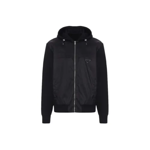 PRADA Men's Logo Zip-Up Hooded Jacket Black