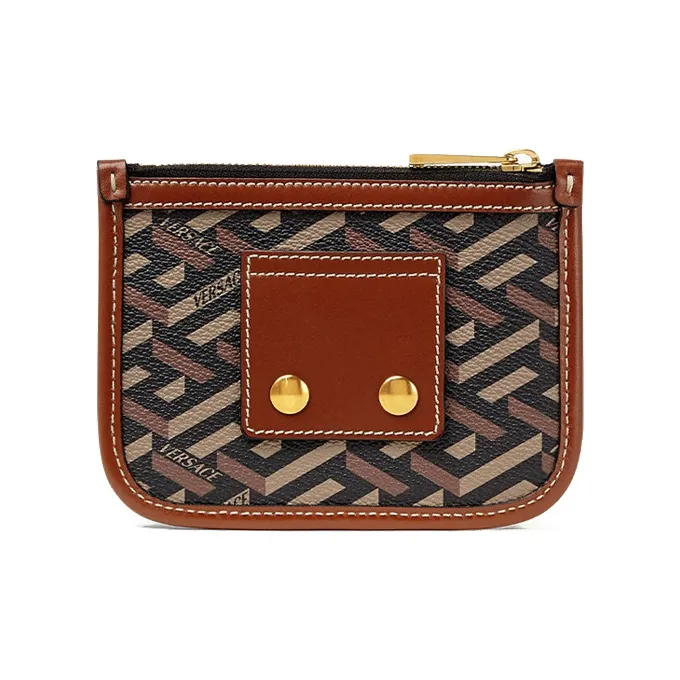 FANSIZHE La Greca Cow Leather Canvas Polyurethane Clutch Unisex Brown-1