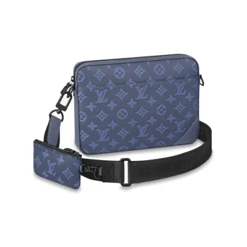 LOUIS VUITTON Duo Messenger Cow Leather Messenger Bag, Coin Purse, Handheld Crossbody Bag, Shoulder Bag Men's Blue