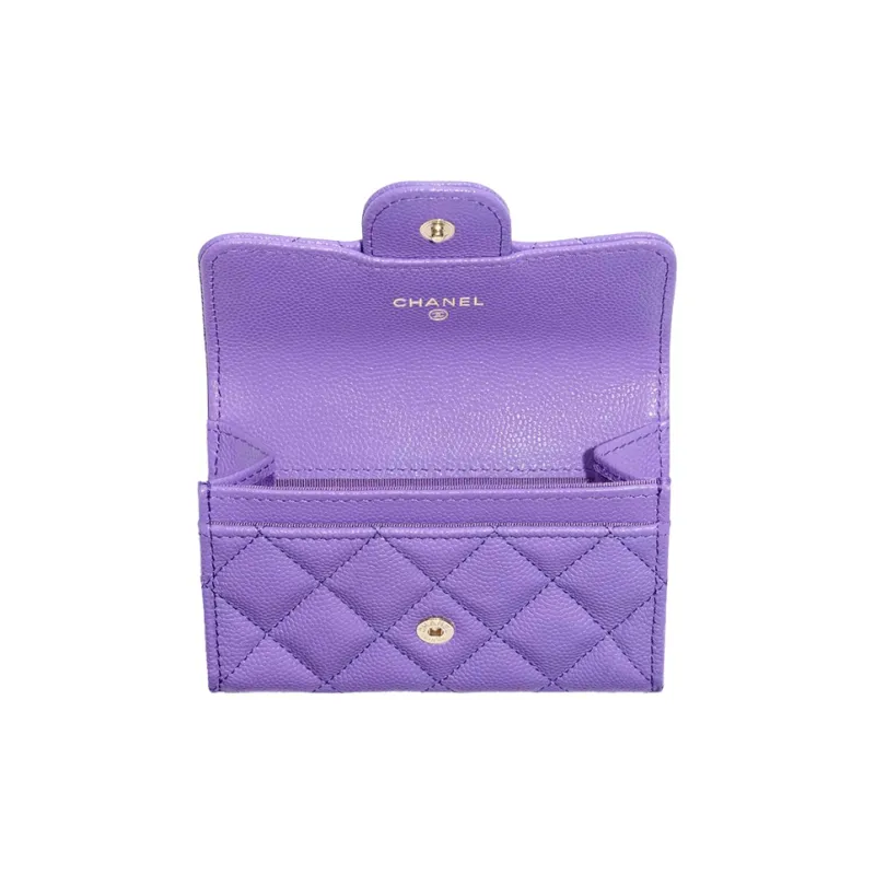 CHANEL Lambskin Flap Coin Purse Card Holder Women's Purple-3