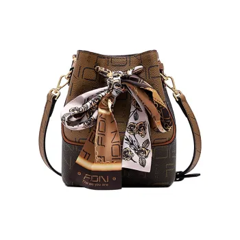 FION Artificial Leather Bucket Bag, Shoulder Bag, Crossbody Bag Medium Size Women's Coffee/Camel
