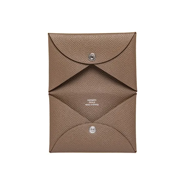 HERMES Calvi Epsom Calfskin Business Card Holder Wallet Women's 18 Etoupe Elephant Gray-3