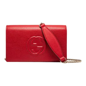 GUCCI Litchi Grain Leather Crossbody Bag, Shoulder Bag Women's Red