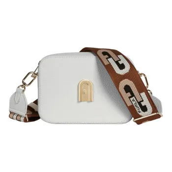 Furla Sleek Collection Leather Camera Bag Shoulder Bag Crossbody Bag Mini Women's White