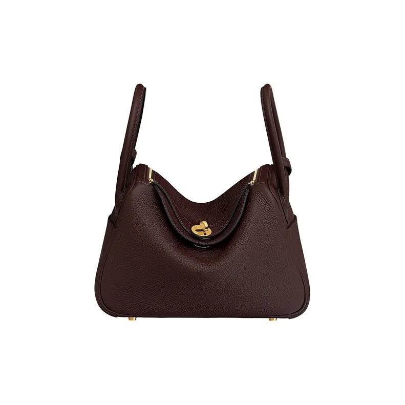 HERMES Lindy Clemence Bullock Leather Handbag Shoulder Bag Women's 0G Rouge Sellier Saddle Red-0