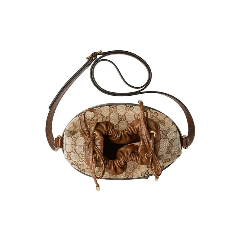 GUCCI Horsebit 1955 Canvas With Leather Bucket Bag, Shoulder Bag, Crossbody Bag Women's Brown-3