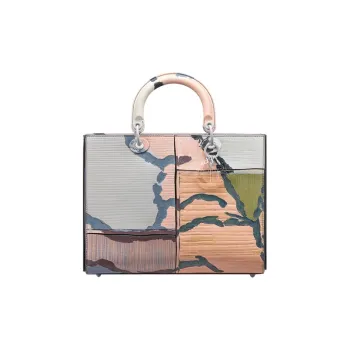 DIOR Lady Dior Cow Leather Handbag Large Size Women's Gray, Blue, Nude Pink, Green