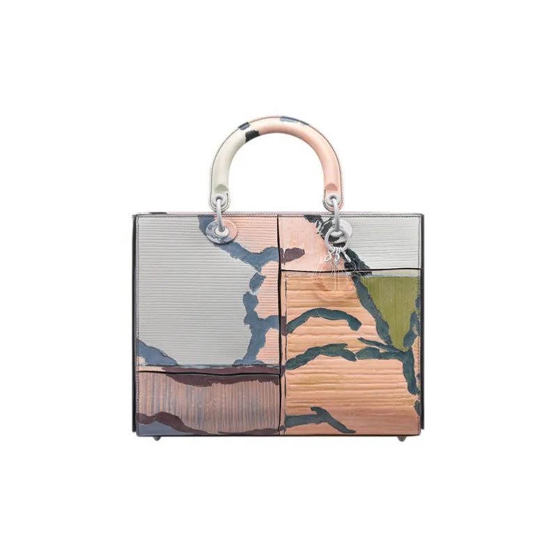 DIOR Lady Dior Cow Leather Handbag Large Size Women's Gray, Blue, Nude Pink, Green-0