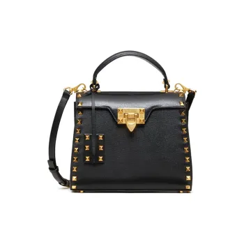 Valentino Rockstud Alcove Grained Calfskin Shoulder Bag Crossbody Bag Handbag Women's Black