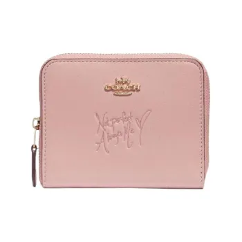 COACH Zip Around Calfskin Card Holder Mini Women's Pink & Fuchsia