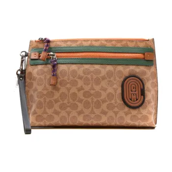 COACH Academy Canvas With Leather Handheld Purse Handbag Large Size Men's Light Brown