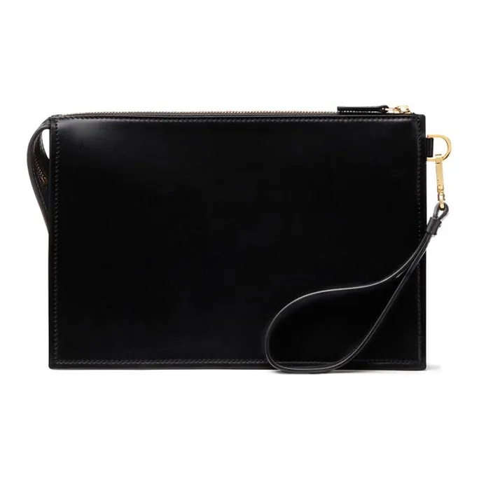 VERSACE Leather Handheld Handbag Men's Black-1