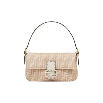 FENDI Baguette Wool Bonded Leather Baguette Bag Shoulder Bag Handbag Shoulder Bag Women's Beige