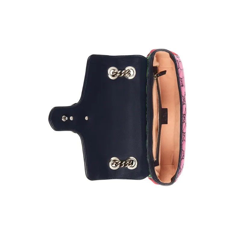 GUCCI GG Marmont Leather Patchwork With Canvas Chain Crossbody Bag Shoulder Bag Women's Multicolor-6