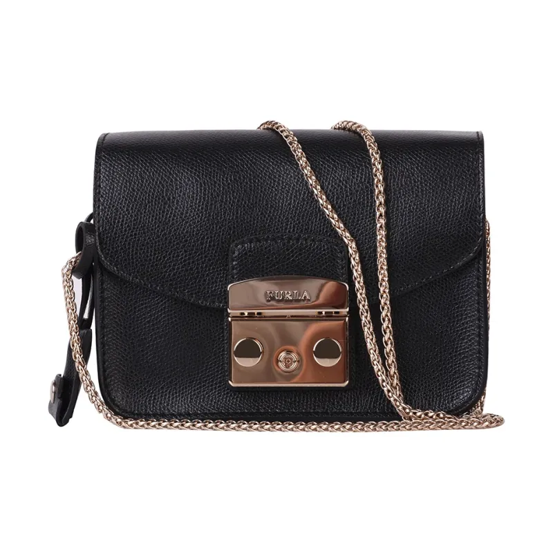 Furla Metropolis Collection Pebbled Leather Shoulder Bag Crossbody Bag Mini Women's Black-0