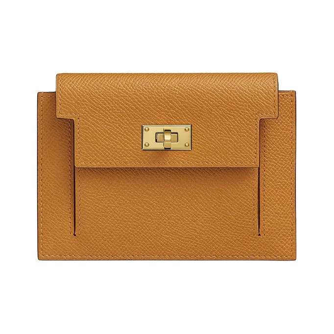 HERMES Kelly Pocket Cow Leather Wallet Women's Sesame-0