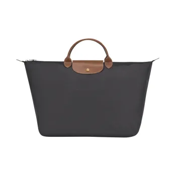 LONGCHAMP Le Pliage Polyamide Canvas With Full-Grain Cow Leather Travel Bag Handbag Large Size Women's Metal Gray
