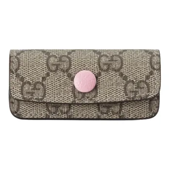 GUCCI Canvas With Leather Lipstick Case Clutch Women's Ebony Pink