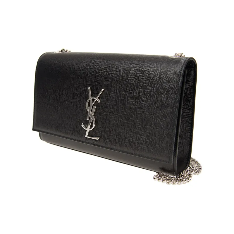 SAINT LAURENT Kate Medium Chain Bag In Grain De Poudre Silver tone Black-2