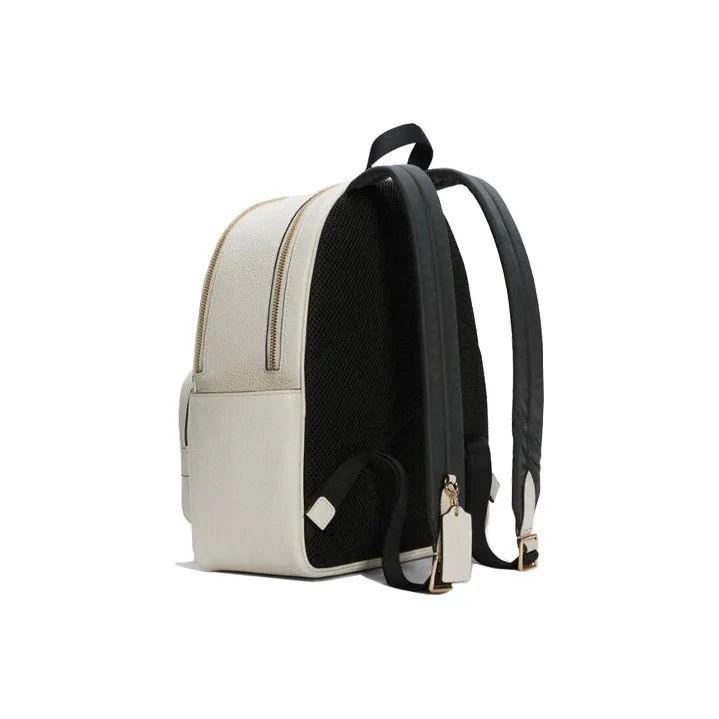 COACH Court Canvas With Leather Backpack Medium Size Women's Khaki & White-1