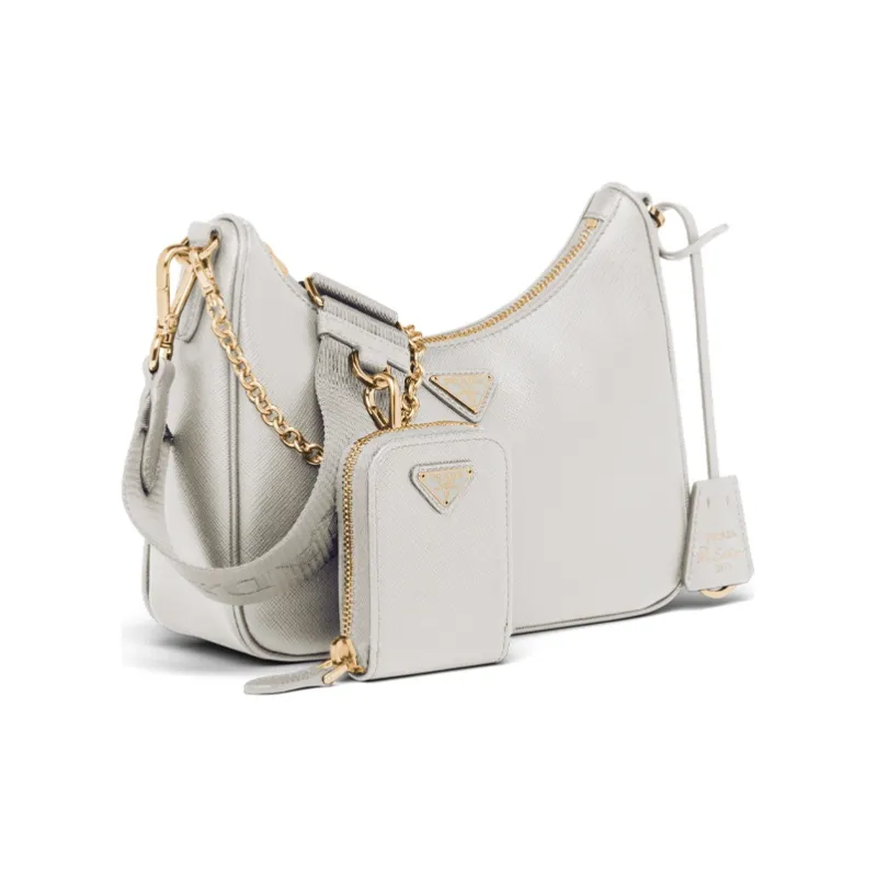 PRADA Hobo Saffiano Leather Shoulder Bag Handbags Shoulder Bags Women's White-1