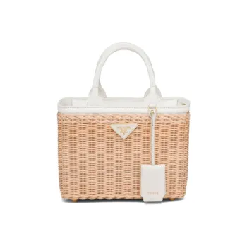 PRADA Wicker Shoulder Bag Crossbody Bag Handbag Women's Light Brown/White