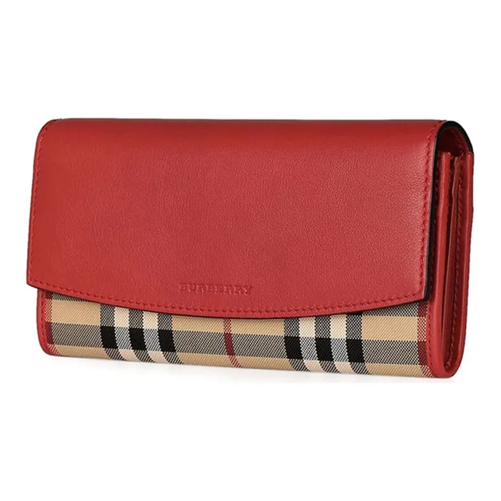 Burberry Leather Card Holders Clutches Wallets Women's Red/Khaki-1