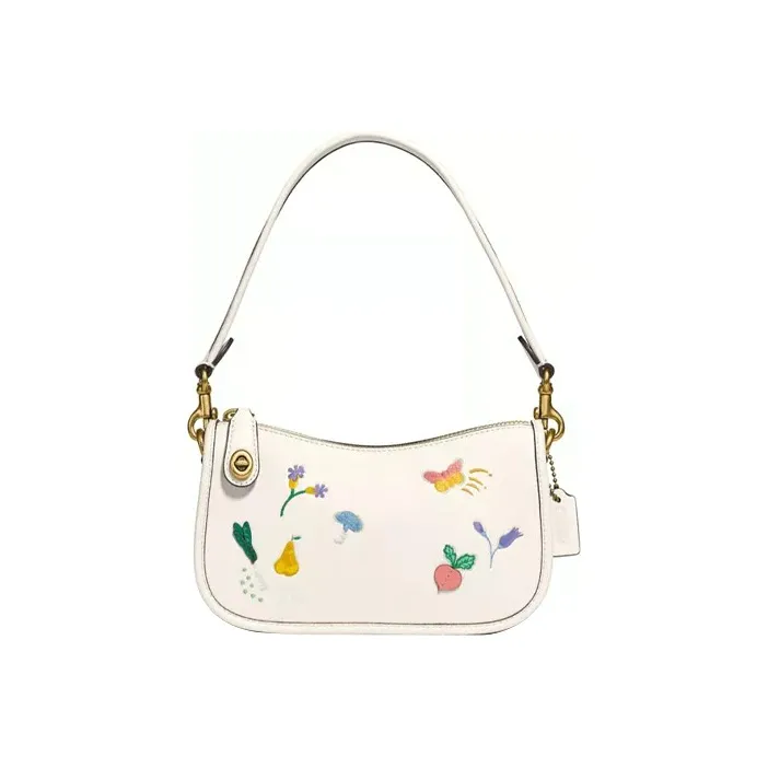 COACH Swinger Leather Shoulder Bag Crossbody Bag Handbag Small Size Women's White-0