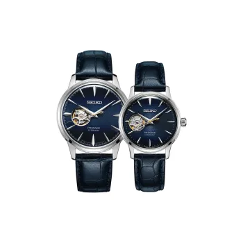 SEIKO Mechanical Movement Genuine Leather Strap Watch 33mm Unisex Black Dial SSA405J1+SSA785J1