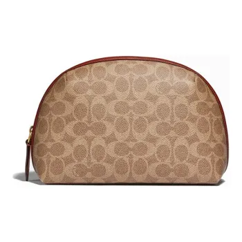 COACH Julienne Coated Canvas With Calfskin Clutch Makeup Bag Small Size Women's Tan