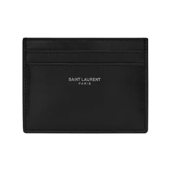 SAINT LAURENT Cow Leather Card Clip Card Holder Men's Black