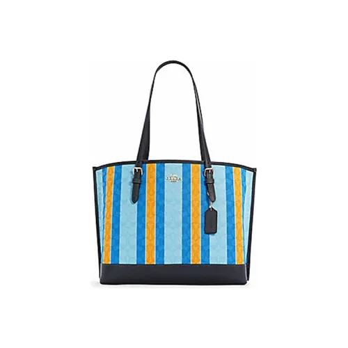 COACH Fabric With Leather Twister Bag Shopping Bag Handbag Shoulder Bag Large Size Women's Yellow Blue Mixed Color