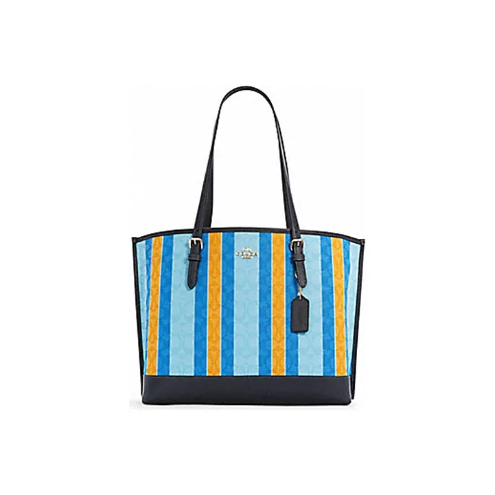COACH Fabric With Leather Tote Bag Shopping Bag Handbag Shoulder Bag Large Size Women's Yellow Blue Mixed Color-0