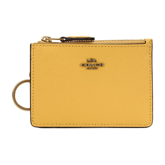 COACH Mini Id Skinny Leather Card Sleeve Card Holder Coin Purse Mini Women's Yellow-0