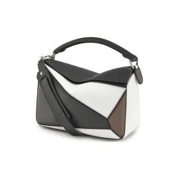 LOEWE Puzzle Cow Leather Shoulder Bag Women's Black Tan Multicolor