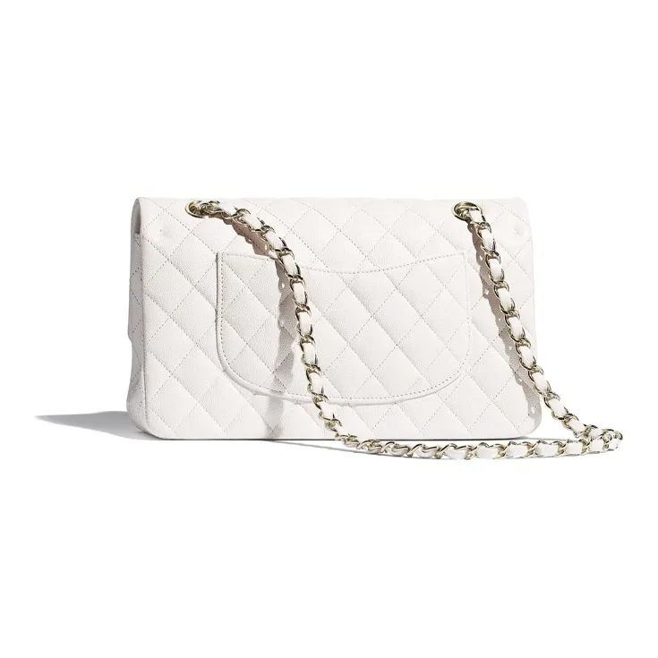 CHANEL Classic Flap CF Grain Calfskin Chain Bag, Shoulder Bag, Crossbody Bag Medium Size Women's White-1