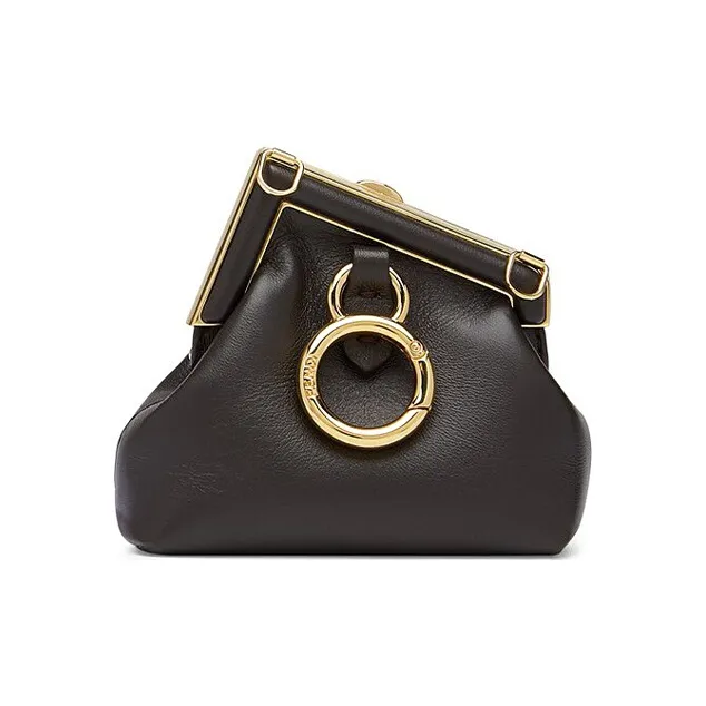 FENDI First Sheepskin Earphone Case Shoulder Bag, Crossbody Bag Extra Mini Women's Black-2